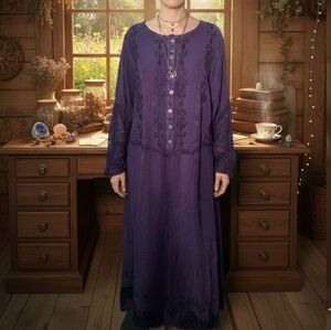 Seventh Avenue New Rayon midi dress size 16w boho whimsical fairy embroidery